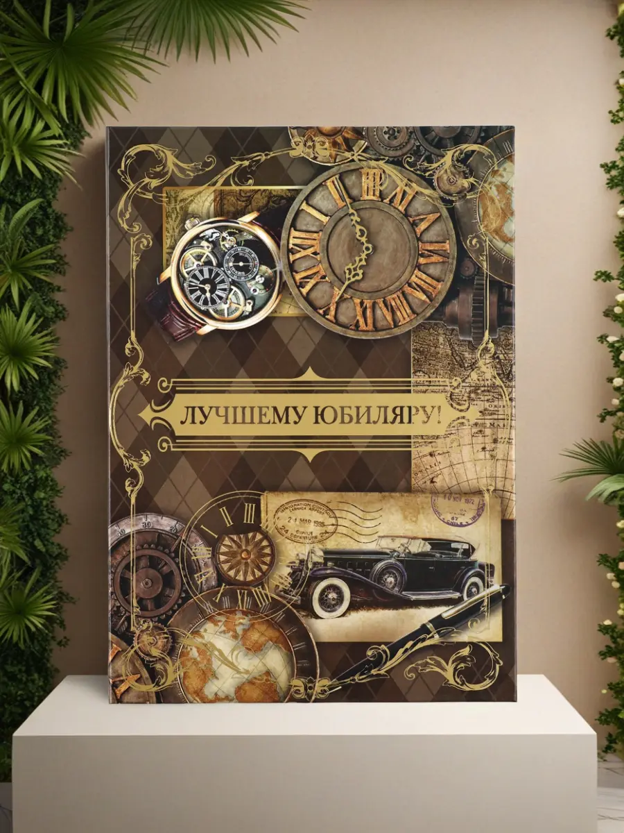 Нажмите, чтобы увеличить Диплом с конвертом "Лучшему юбиляру!", 21х15 см стильный денежный подарок на юбилей, винтаж, стимпанк