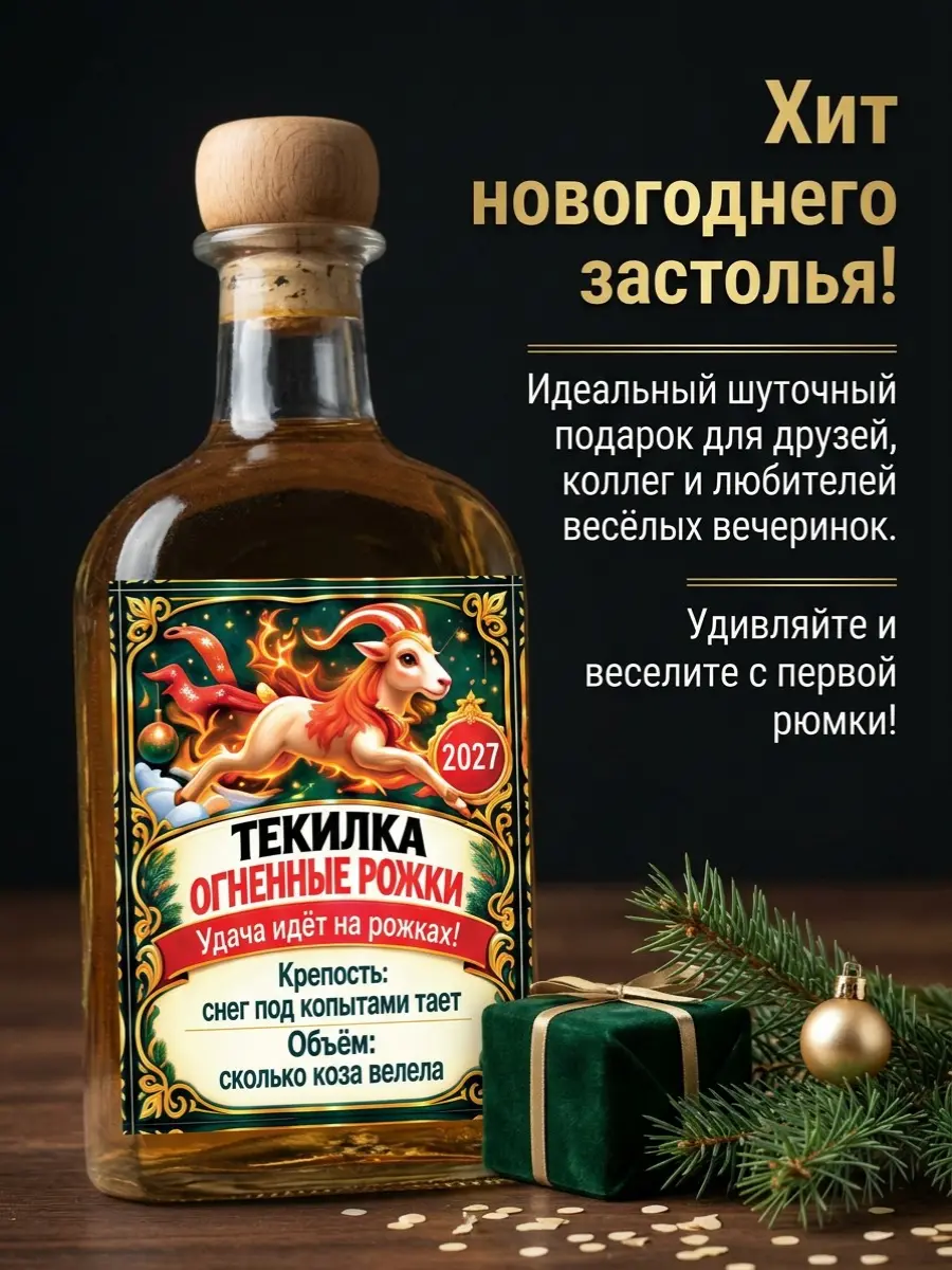 Нажмите, чтобы увеличить Набор наклеек для бутылок с новогодней тематикой "Текилка: Огненные рожки“, 12 шт., 7,5×10,5 см